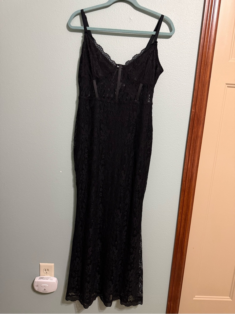 AQUA Black Lace Corset Bustier Maxi Dress Gown Size L